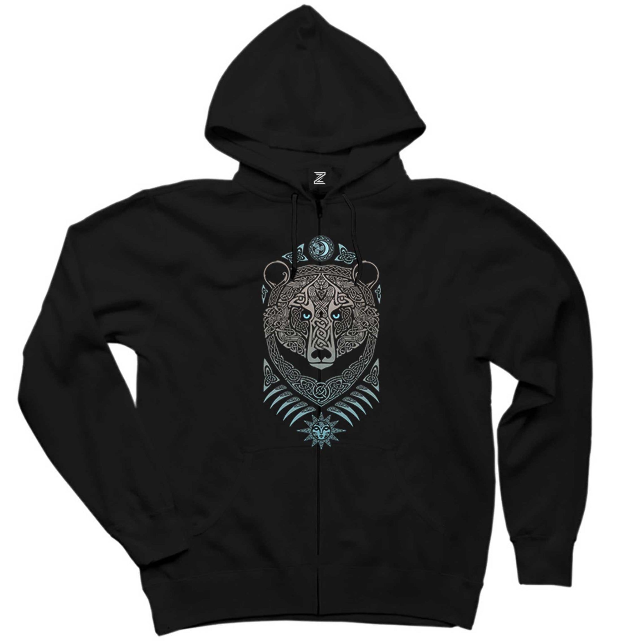Bear Forest Lord Siyah Fermuarlı Kapşonlu Sweatshirt