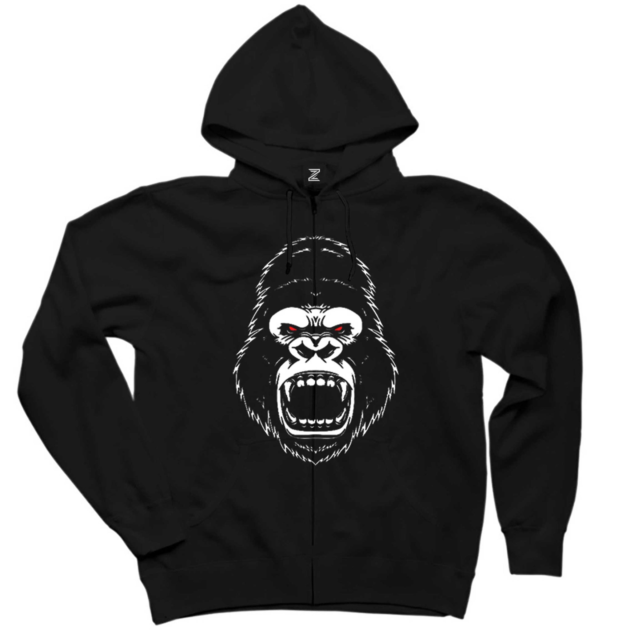 Goril Nervous Siyah Fermuarlı Kapşonlu Sweatshirt