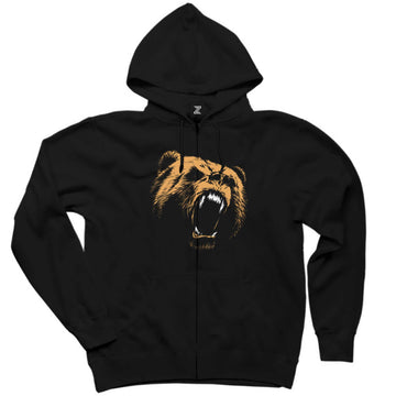 Grizzly Bear Siyah Fermuarlı Kapşonlu Sweatshirt