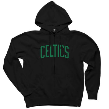 Boston Celtics Yazı Siyah Fermuarlı Kapşonlu Sweatshirt