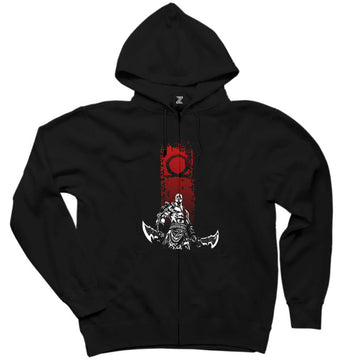 God Of War Kratos Logo Siyah Fermuarlı Kapşonlu Sweatshirt