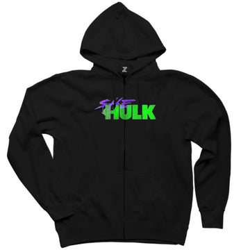 She Hulk Logo Siyah Fermuarlı Kapşonlu Sweatshirt
