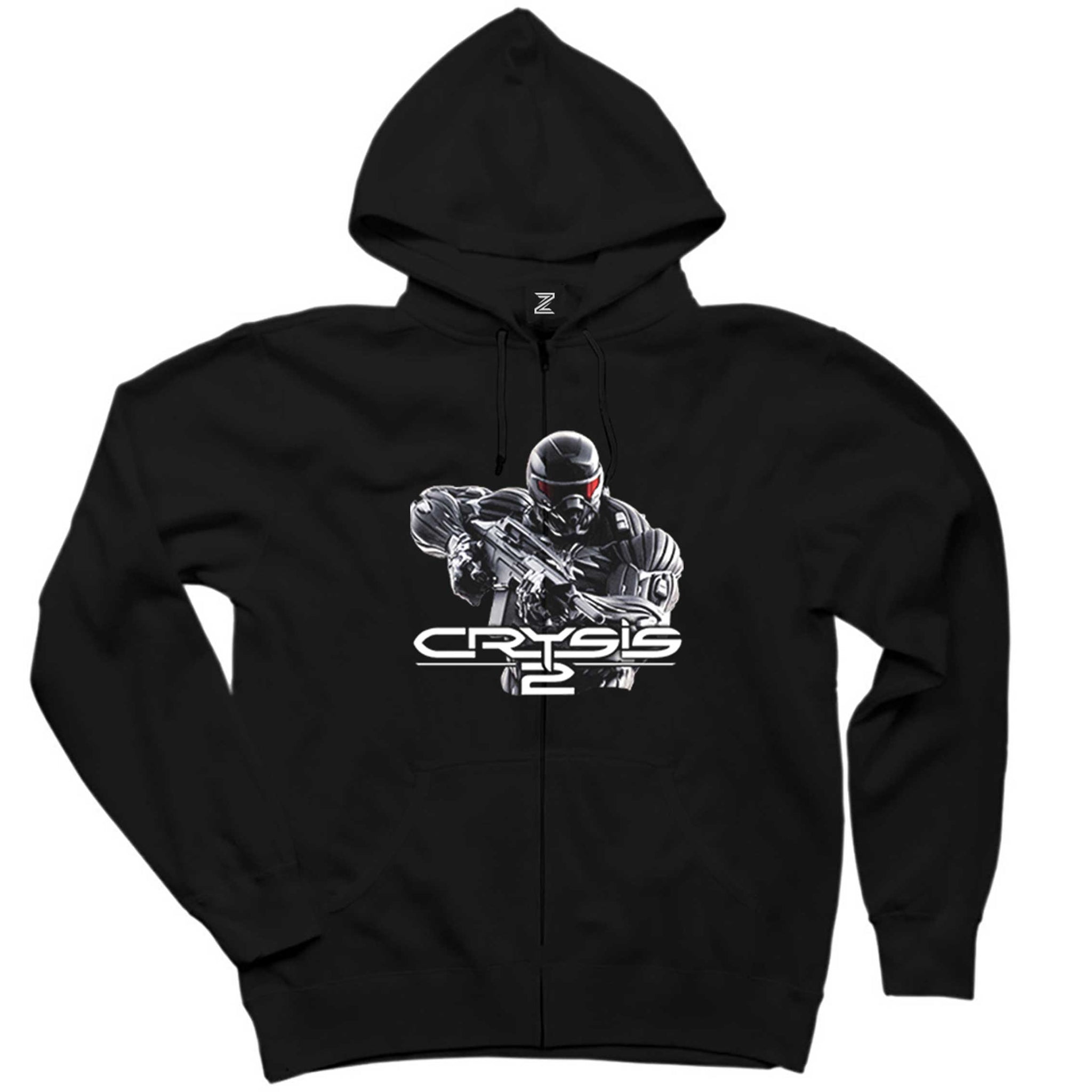 Crysis Black Masked Fighter Siyah Fermuarlı Kapşonlu Sweatshirt