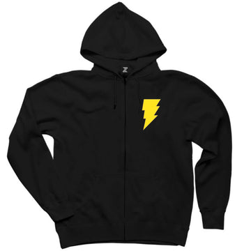 Black Adam Yellow Logo Siyah Fermuarlı Kapşonlu Sweatshirt
