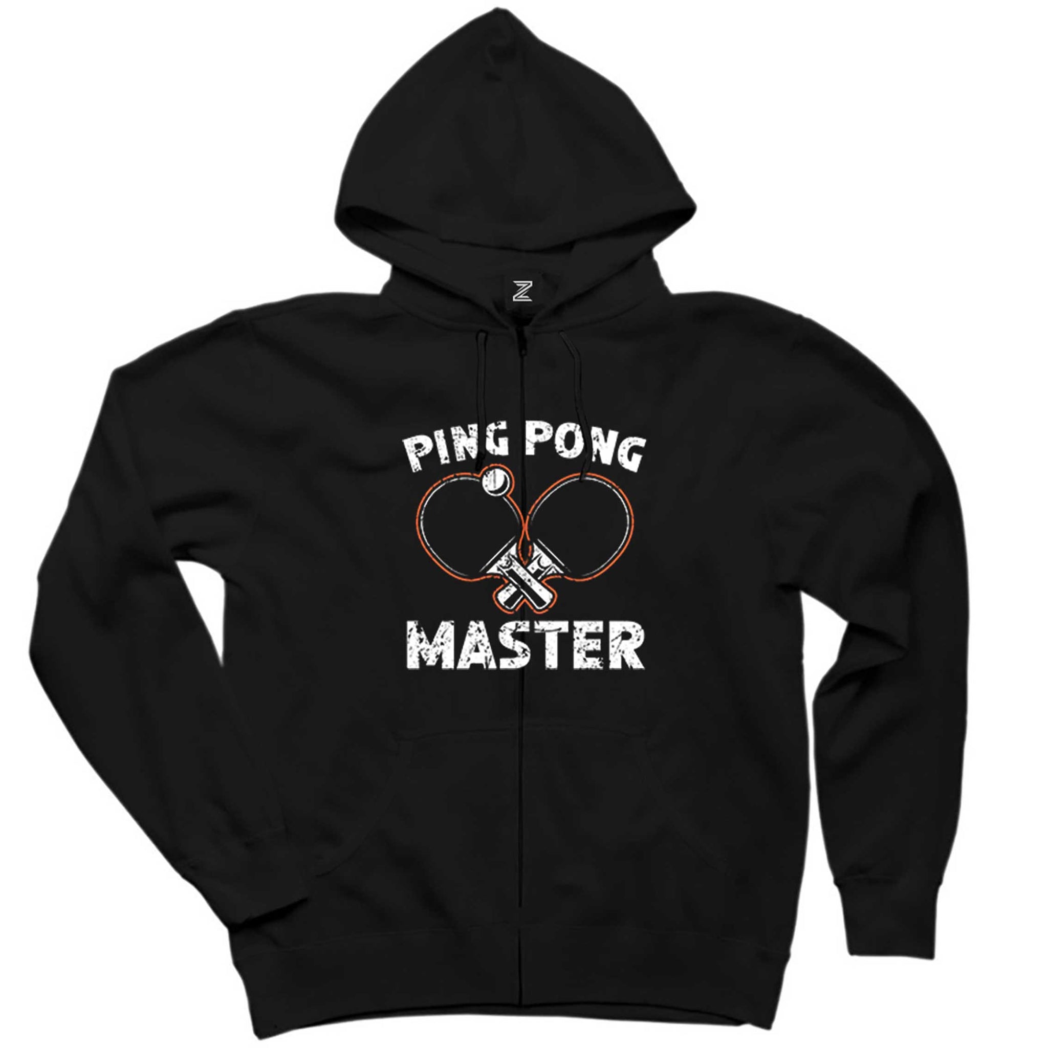 Ping Pong Player Siyah Fermuarlı Kapşonlu Sweatshirt