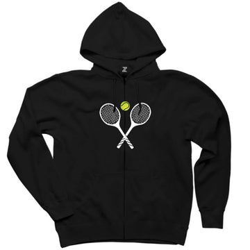 Tennis Rackets Siyah Fermuarlı Kapşonlu Sweatshirt