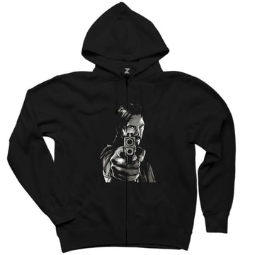 John Wick 4 Guns Siyah Fermuarlı Kapşonlu Sweatshirt
