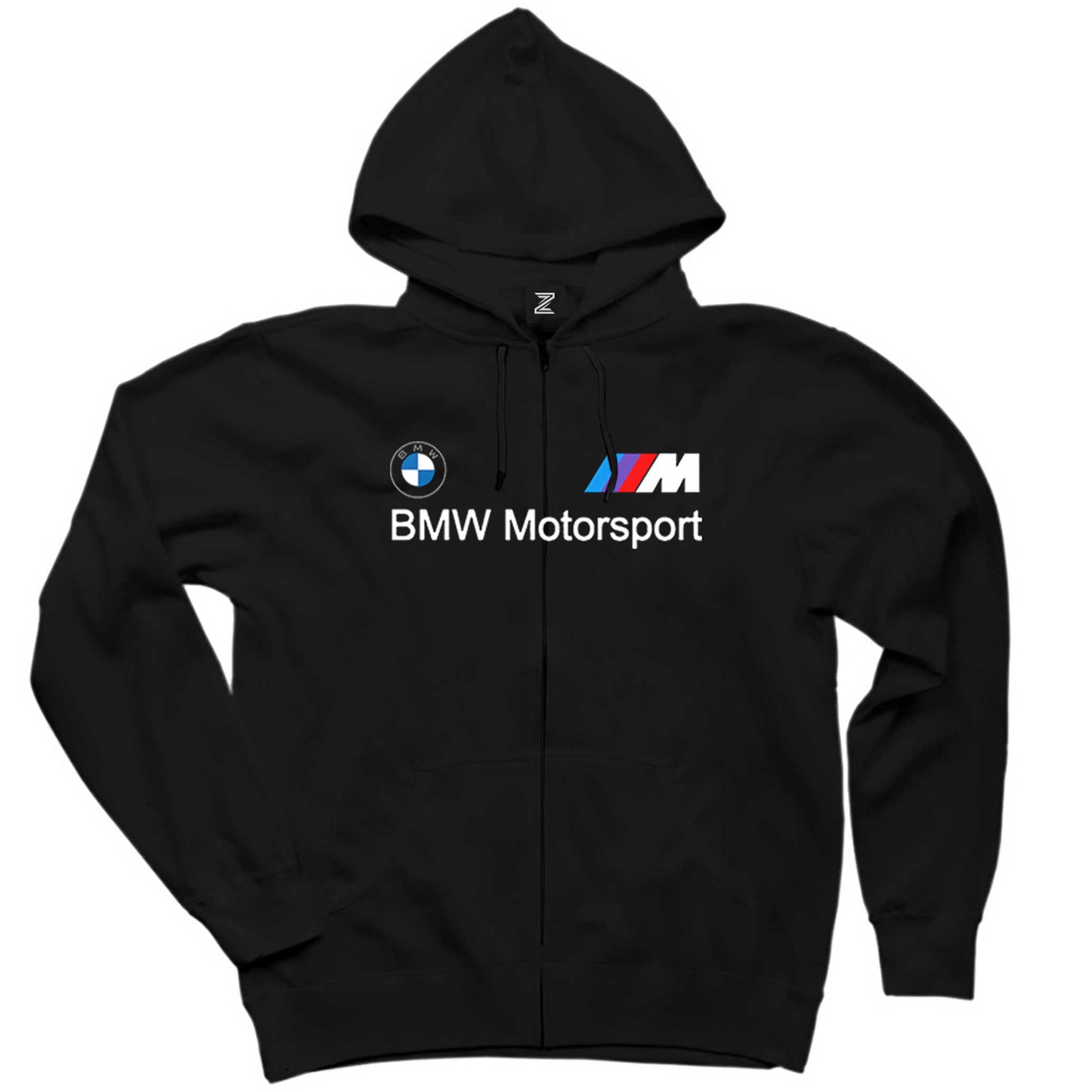 BMW Logo M Power Motorsport Siyah Fermuarlı Kapşonlu Sweatshirt