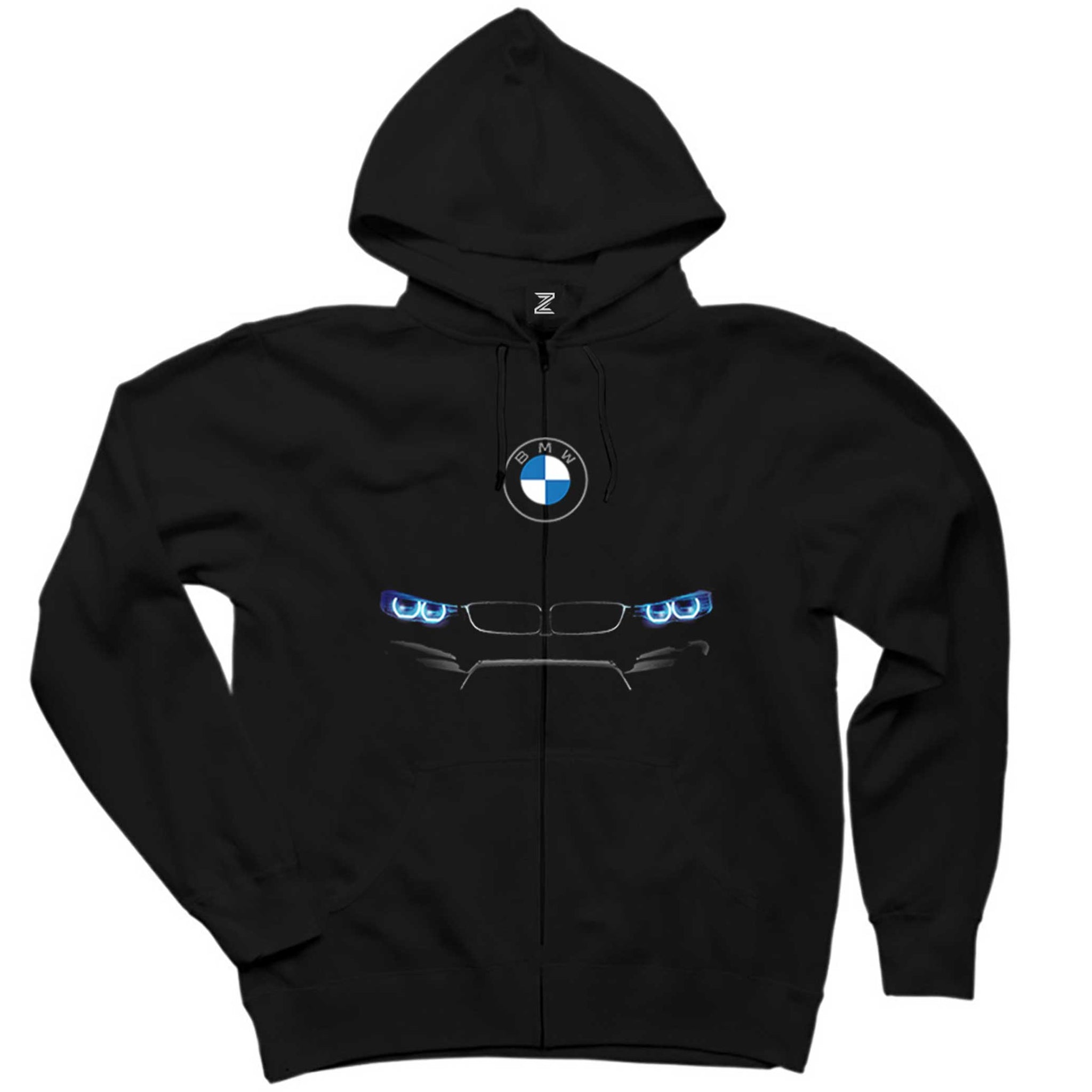BMW M4 Series Logo Siyah Fermuarlı Kapşonlu Sweatshirt