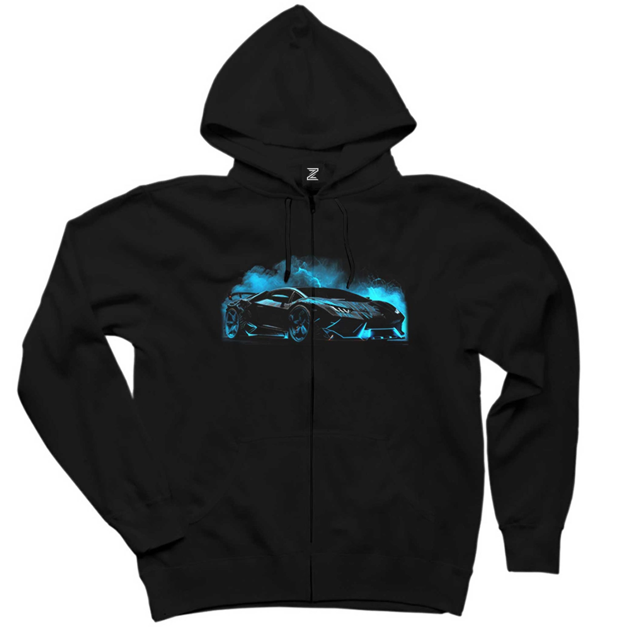 Lamborghini Black Neon Siyah Fermuarlı Kapşonlu Sweatshirt