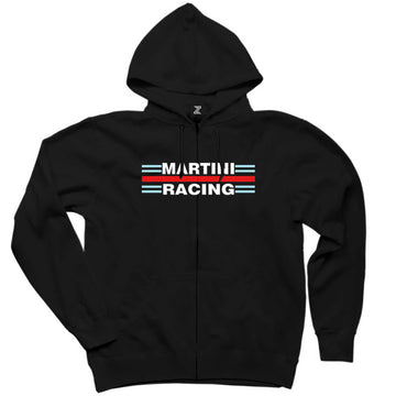 Martini Racing Siyah Fermuarlı Kapşonlu Sweatshirt