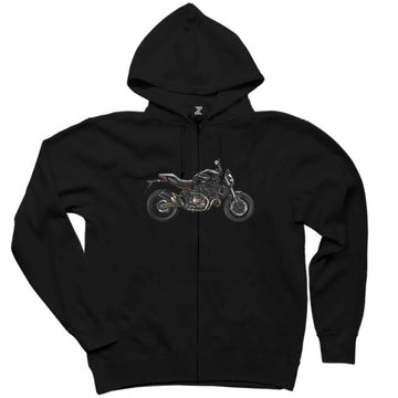 Ducati Monster Motosiklet Canavarı 821 Siyah Fermuarlı Kapşonlu Sweatshirt