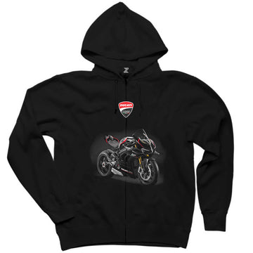Ducati Panigale V4 SP2.jpg Siyah Fermuarlı Kapşonlu Sweatshirt