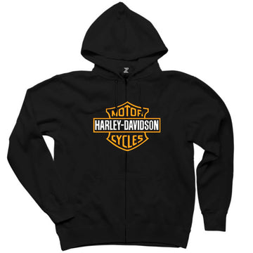Harley Davidson Cycles Logo Siyah Fermuarlı Kapşonlu Sweatshirt