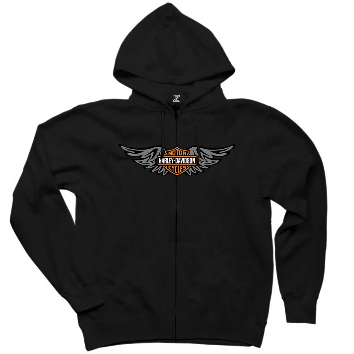 Harley Davidson Wings Siyah Fermuarlı Kapşonlu Sweatshirt
