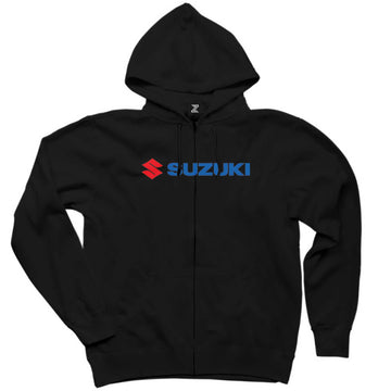 Suzuki Motorcycle Logo Siyah Fermuarlı Kapşonlu Sweatshirt
