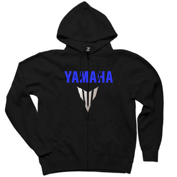 Yamaha MT07 Logo Blue Siyah Fermuarlı Kapşonlu Sweatshirt