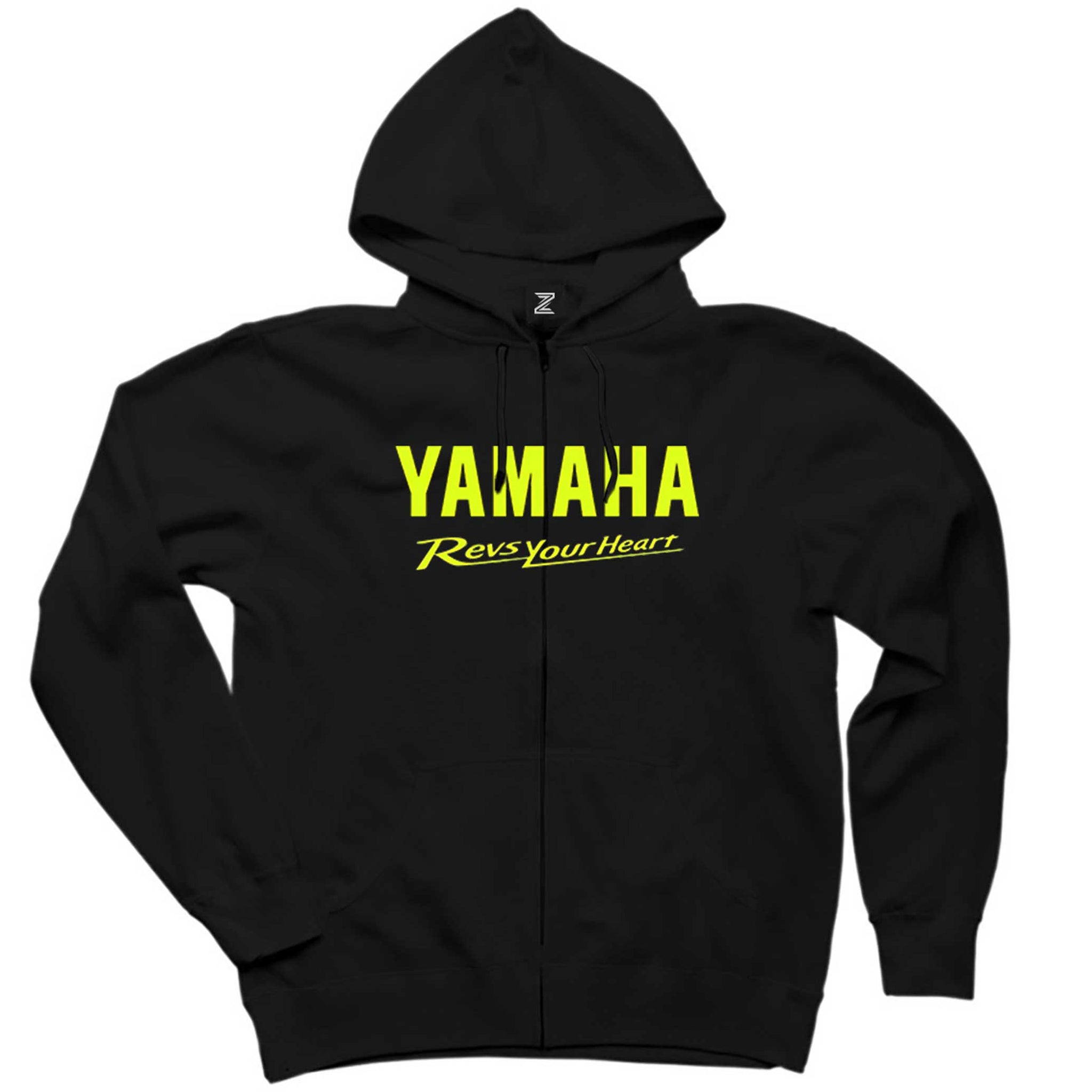 Yamaha Revs Your Heart Siyah Fermuarlı Kapşonlu Sweatshirt