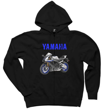 Yamaha Text R1M Siyah Fermuarlı Kapşonlu Sweatshirt