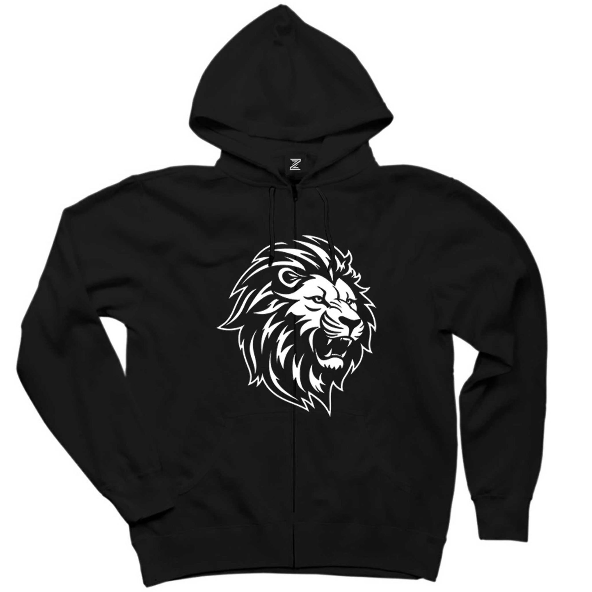 Black and White Lion Siyah Fermuarlı Kapşonlu Sweatshirt