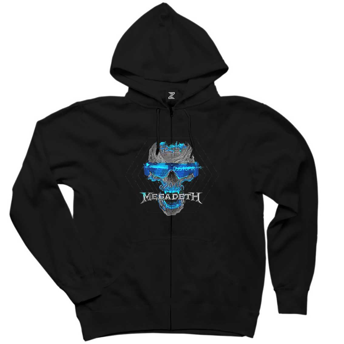 Megadeth Dystopia Skull Siyah Fermuarlı Kapşonlu Sweatshirt