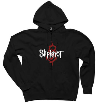 Slipknot Symboll Siyah Fermuarlı Kapşonlu Sweatshirt