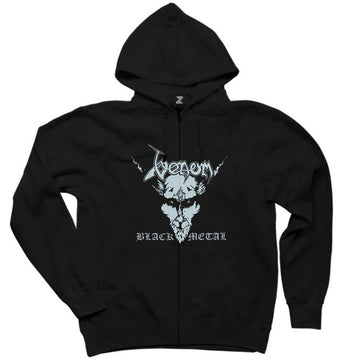 Venom Black Metal Silver Siyah Fermuarlı Kapşonlu Sweatshirt