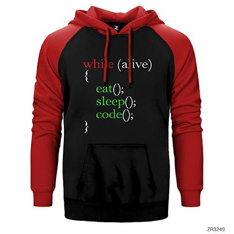 Eat Sleep Code Yazılımcı Çift Renk Reglan Kol Sweatshirt / Hoodie - Zepplingiyim