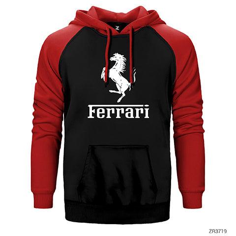 Ferrari Logo Çift Renk Reglan Kol Sweatshirt / Hoodie - Zepplingiyim