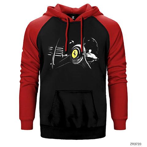Ferrari Steering Wheel Çift Renk Reglan Kol Sweatshirt / Hoodie - Zepplingiyim