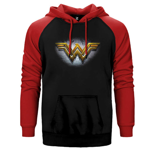 Wonder Woman Gold Logo Çift Renk Reglan Kol Sweatshirt / Hoodie - Zepplingiyim