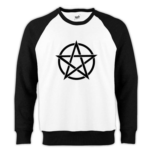 Pentagram Black Star Reglan Kol Beyaz Sweatshirt - Zepplingiyim