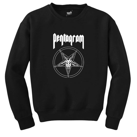 Pentagram Logo and Text 2 Siyah Sweatshirt - Zepplingiyim