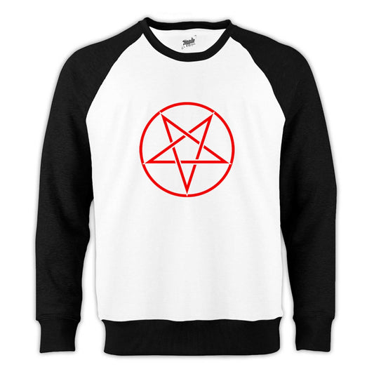 Pentagram Red Star Reglan Kol Beyaz Sweatshirt - Zepplingiyim