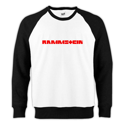 Rammstein Text Red Reglan Kol Beyaz Sweatshirt - Zepplingiyim