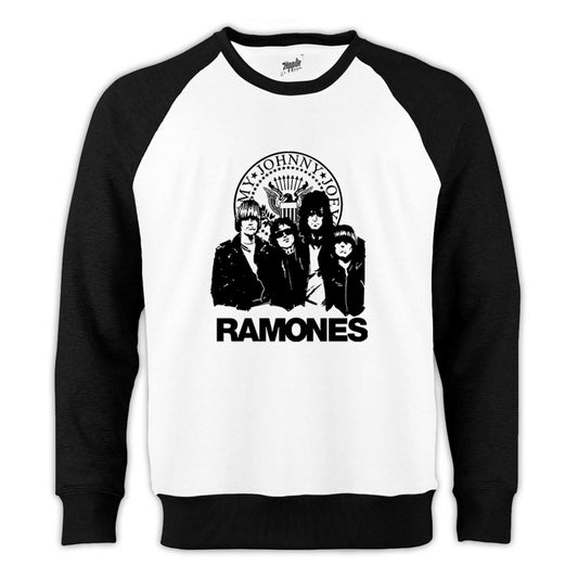 Ramones Logo and Group Reglan Kol Beyaz Sweatshirt - Zepplingiyim