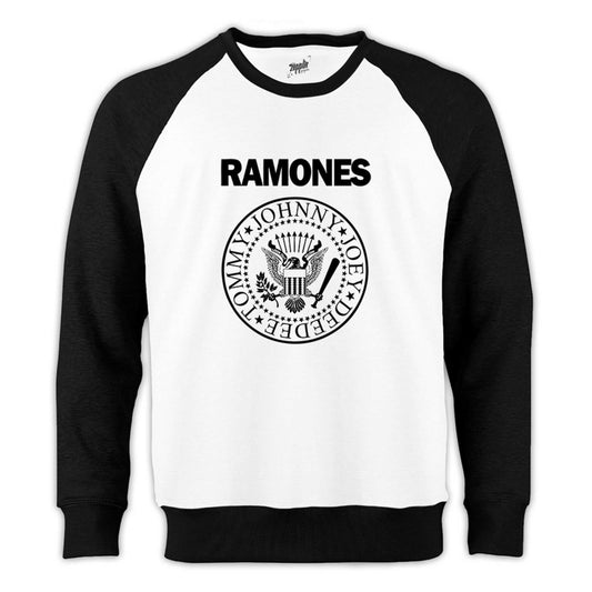 Ramones Look Out Below Reglan Kol Beyaz Sweatshirt - Zepplingiyim