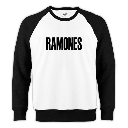 Ramones Text Reglan Kol Beyaz Sweatshirt - Zepplingiyim
