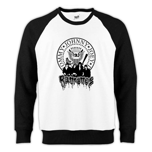 Ramones Text and Group Reglan Kol Beyaz Sweatshirt - Zepplingiyim