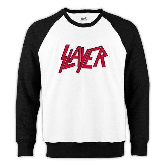 Slayer Logo Classic Reglan Kol Beyaz Sweatshirt - Zepplingiyim