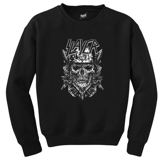 Slayer Soilder Skull Siyah Sweatshirt - Zepplingiyim
