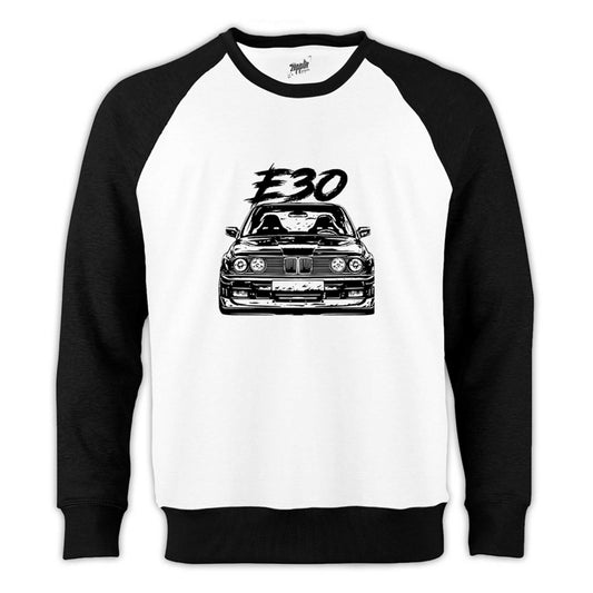 BMW E30 Sketch Reglan Kol Beyaz Sweatshirt - Zepplingiyim