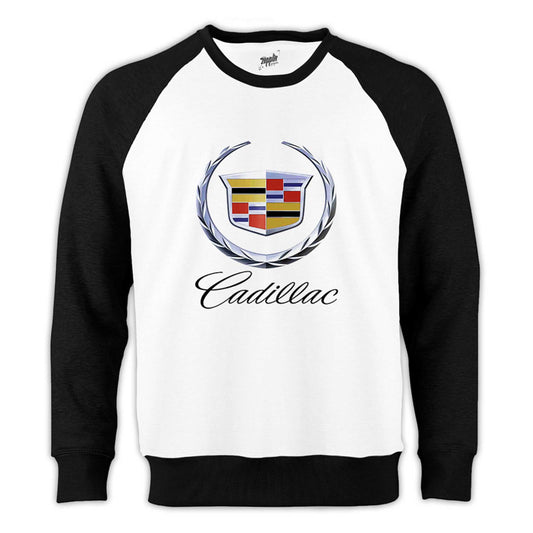 Cadillac Logo Reglan Kol Beyaz Sweatshirt - Zepplingiyim