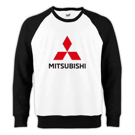 Mitsubishi Logo Reglan Kol Beyaz Sweatshirt - Zepplingiyim
