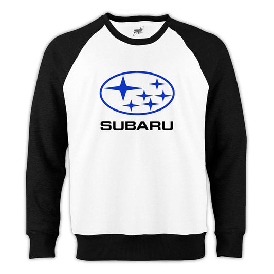 Subaru Logo Stars Reglan Kol Beyaz Sweatshirt - Zepplingiyim