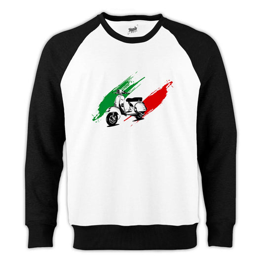 Vespa in Italy Reglan Kol Beyaz Sweatshirt - Zepplingiyim