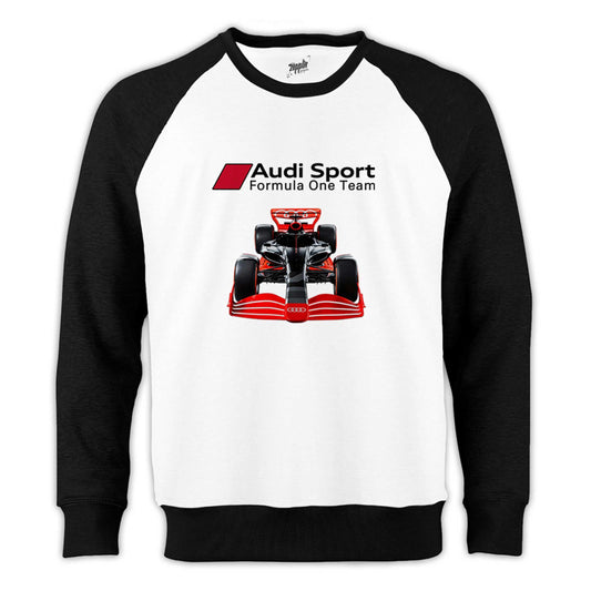 F1 Audi Sport Formula Reglan Kol Beyaz Sweatshirt - Zepplingiyim