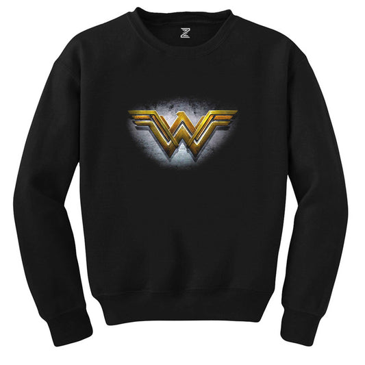 Wonder Woman Gold Logo Siyah Sweatshirt - Zepplingiyim
