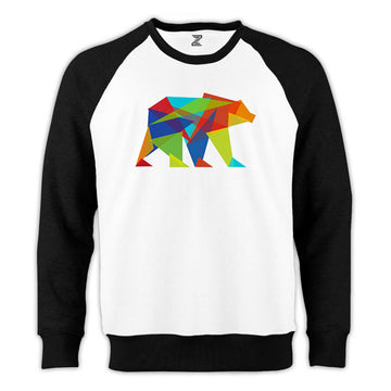 Bear Color Mozaik Reglan Kol Beyaz Sweatshirt - Zepplingiyim