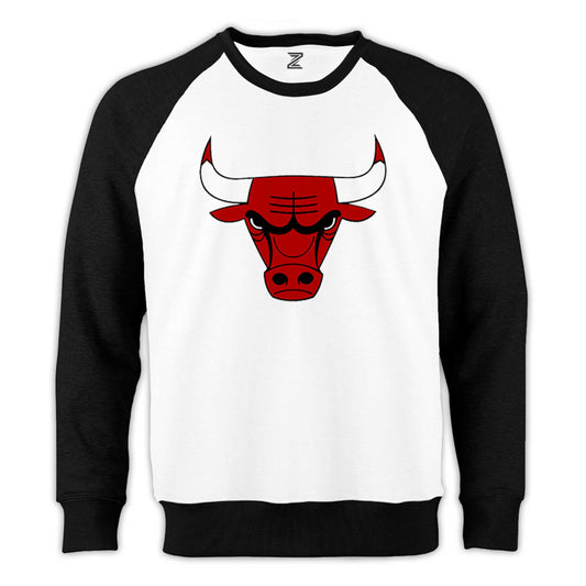 Chicago Bulls Logo Reglan Kol Beyaz Sweatshirt - Zepplingiyim